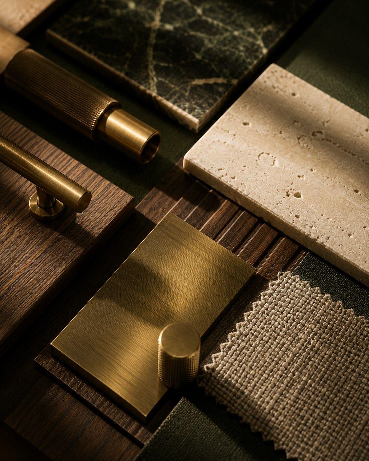 Architectural materials, technical sketches and a completed commercial environment