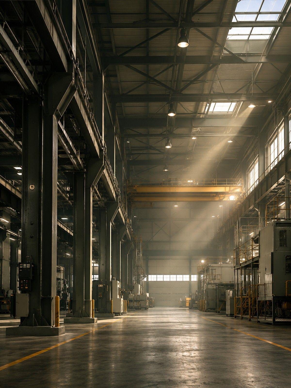 Precision industrial environment with structured equipment and natural light